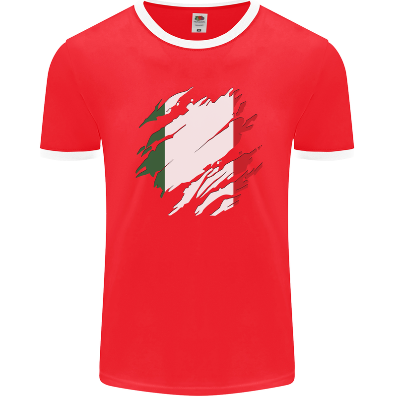 Torn Italy Flag Italians Day Football Mens Ringer T-Shirt FotL Red/White