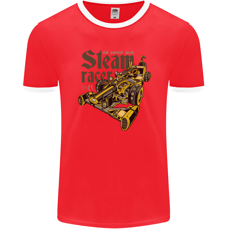 Steampunk Motorsports Racing Car Mens Ringer T-Shirt FotL Red/White