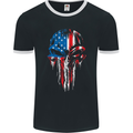 USA Flag Skull Gym MMA Biker America Mens Ringer T-Shirt FotL Black/White