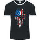 USA Flag Skull Gym MMA Biker America Mens Ringer T-Shirt FotL Black/White