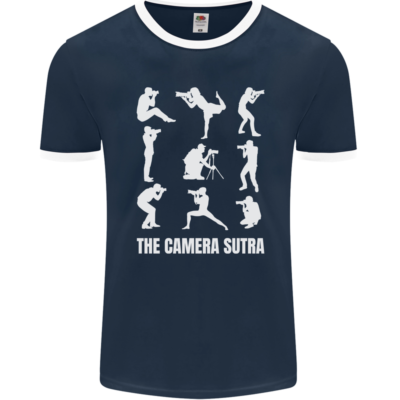 Camera Sutra Funny Photography Photographer Mens Ringer T-Shirt FotL Navy Blue/White