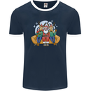 Santa Claus Chilling With Reindeers Christmas Xmas Mens Ringer T-Shirt FotL Navy Blue/White