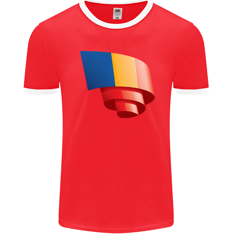 Curled Chad Flag Chadian Day Football Mens Ringer T-Shirt FotL Red/White