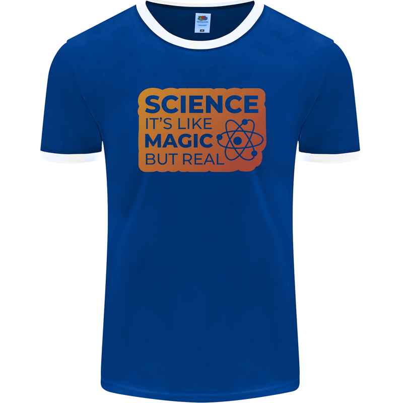 Science Like Magic but Real Physics Geek Mens Ringer T-Shirt FotL Royal Blue/White