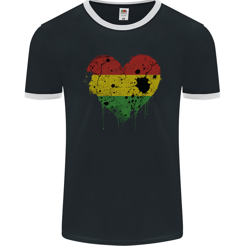 Love Bolivia Flag Bolivian Day Football Mens Ringer T-Shirt FotL Black/White