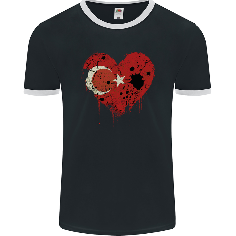 Love Turkey Flag Turkish Day Football Mens Ringer T-Shirt FotL Black/White