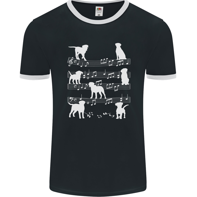 Dog Music Musical Notes Piano Guitar Mens Ringer T-Shirt FotL Black/White