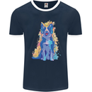A Colourful Border Collie Dog Mens Ringer T-Shirt FotL Navy Blue/White