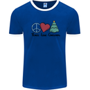 Peace Love Christmas Xmas Mens Ringer T-Shirt Royal Blue/White