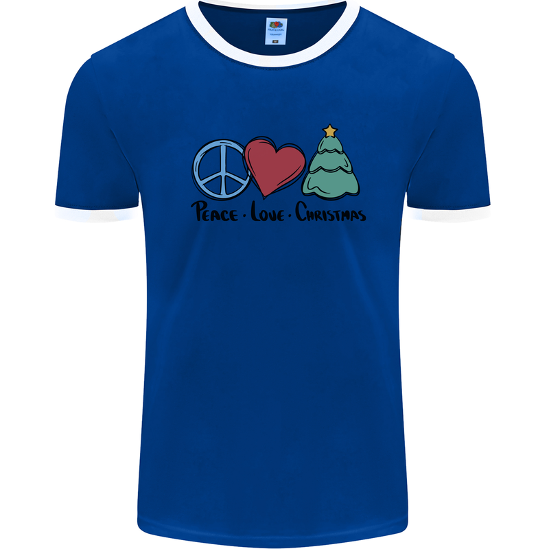 Peace Love Christmas Xmas Mens Ringer T-Shirt Royal Blue/White