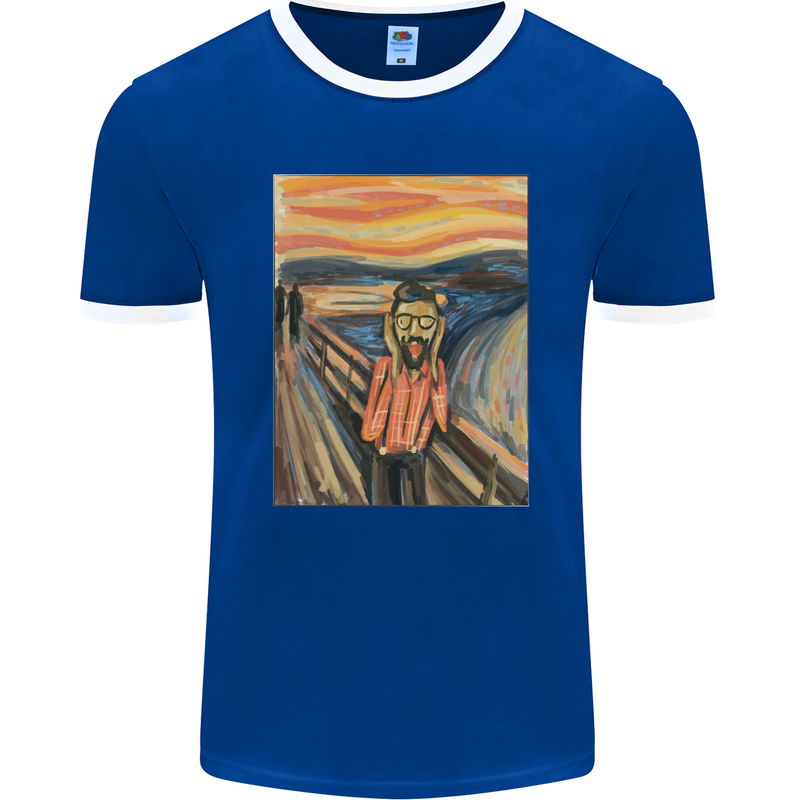 Hipster Scream Painting Mens Ringer T-Shirt FotL Royal Blue/White