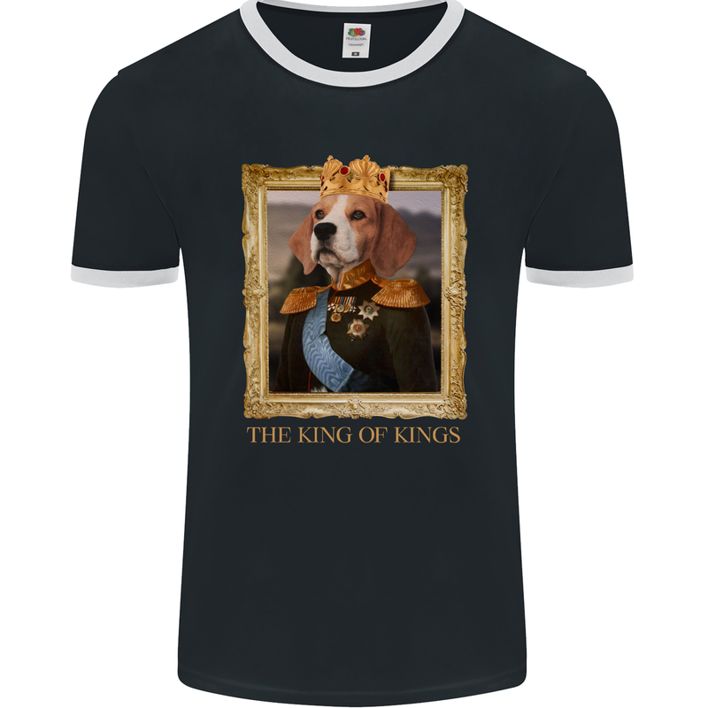 Beagle King Funny Dog Mens Ringer T-Shirt FotL Black/White