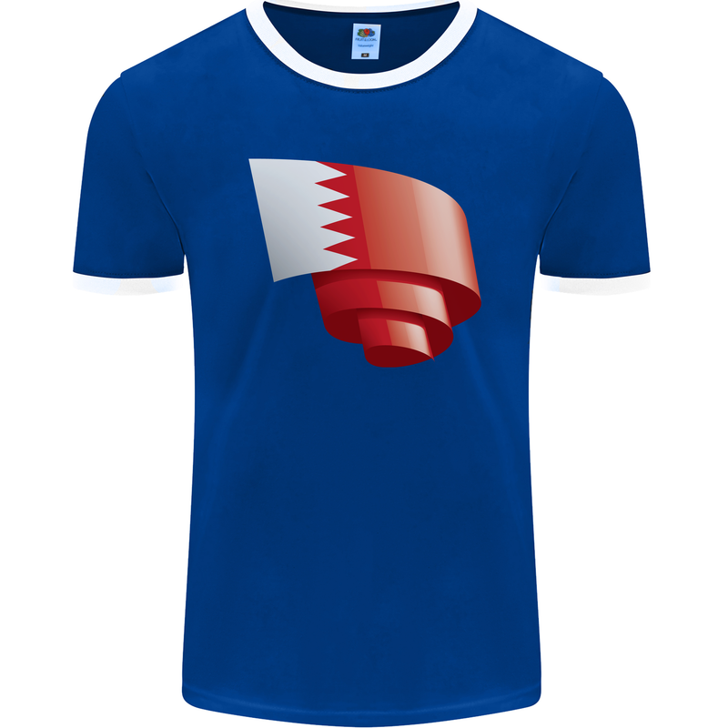 Curled Bahrain Flag Bahraini Day Football Mens Ringer T-Shirt FotL Royal Blue/White