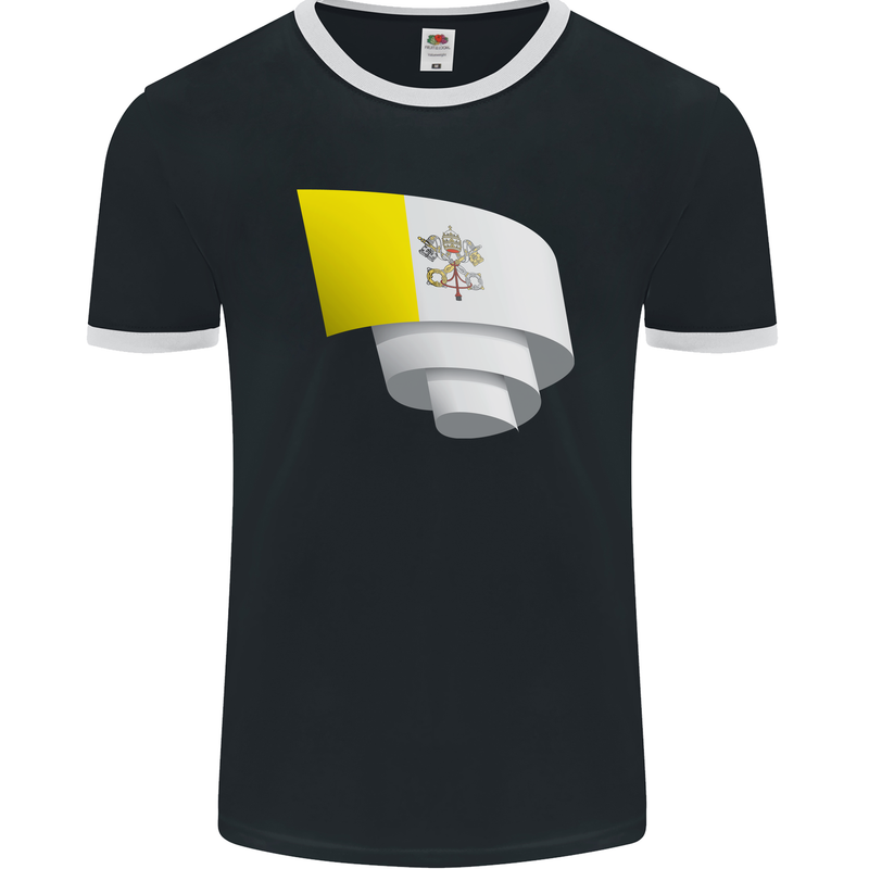 Curled Vatican Flag Mens Ringer T-Shirt FotL Black/White