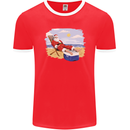Santa at the Beach Christmas Summer Xmas Holiday Mens Ringer T-Shirt FotL Red/White