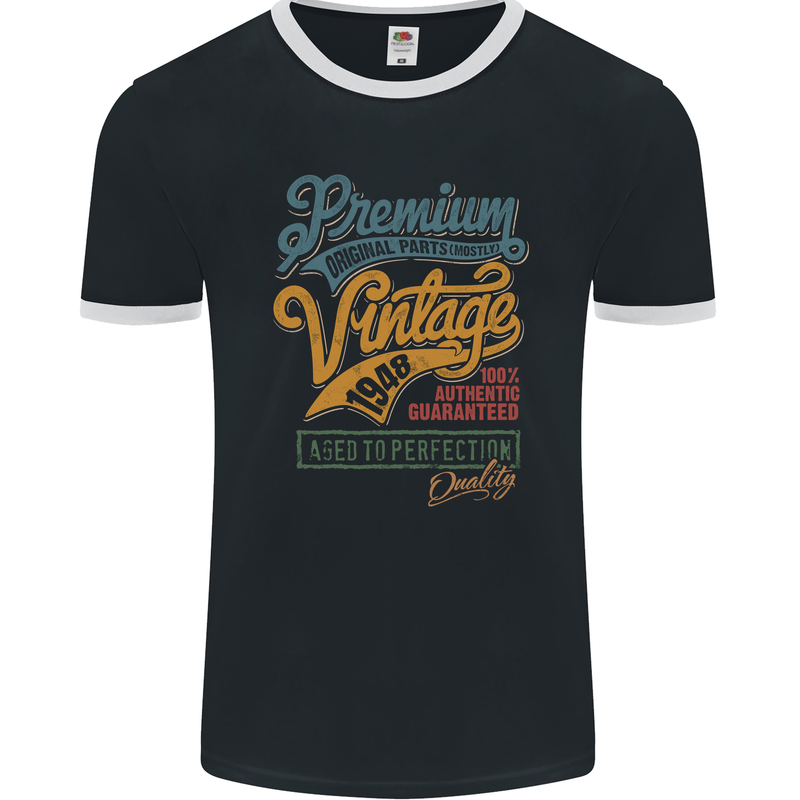 Aged to Perfection 75th Birthday 1948 Mens Ringer T-Shirt FotL Black/White