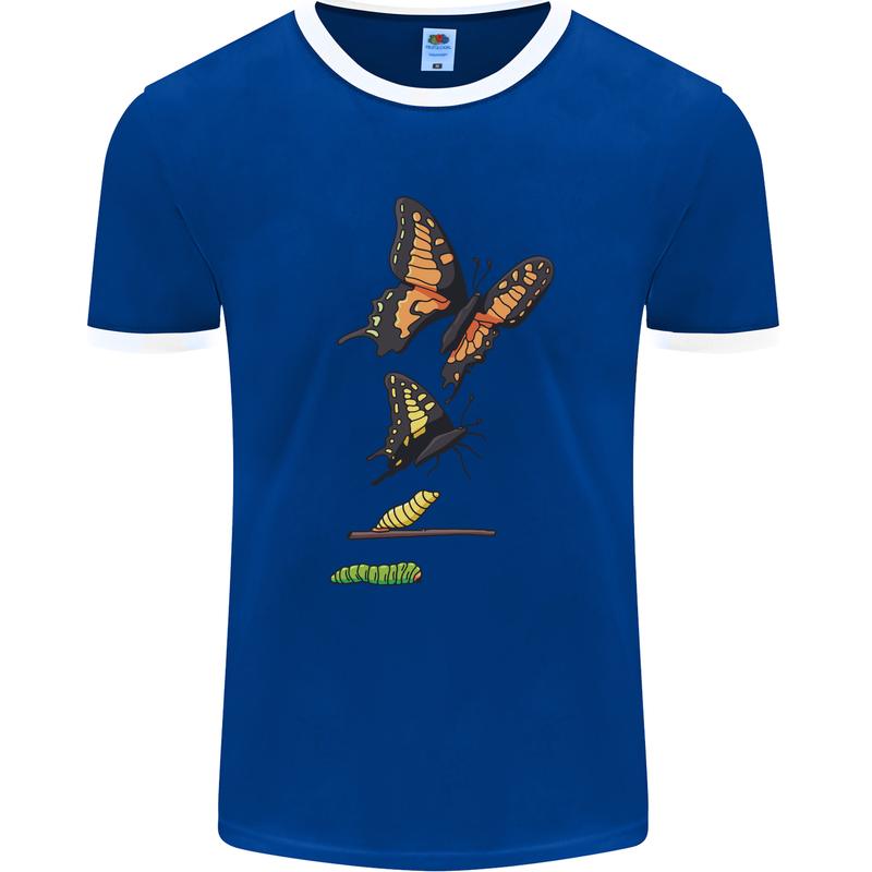 Butterfly Evolution Caterpillar Butterflies Mens Ringer T-Shirt Royal Blue/White