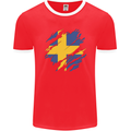 Torn Swedish Flag Sweden Day Football Mens Ringer T-Shirt FotL Red/White