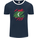 Torn Maldives Flag Maldivian Day Football Mens Ringer T-Shirt FotL Navy Blue/White