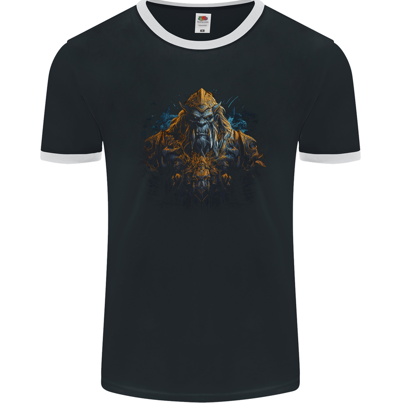 Fantasy Warrior Orc Goblin Orca Elf Troll Styx Mens Ringer T-Shirt FotL Black/White