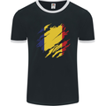 Torn Romania Flag Romanian Day Football Mens Ringer T-Shirt FotL Black/White