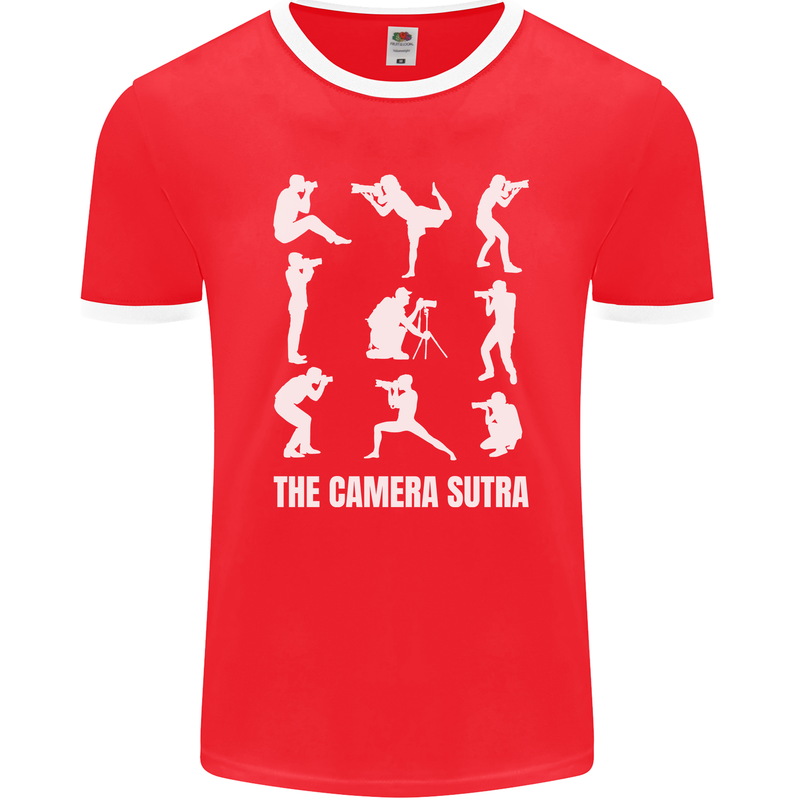 Camera Sutra Funny Photography Photographer Mens Ringer T-Shirt FotL Red/White