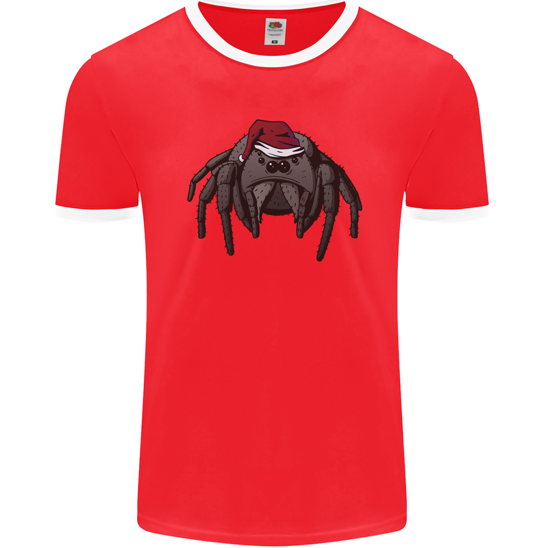 Christmas Tarantula Funny Xmas Hat Spider Mens Ringer T-Shirt FotL Red/White