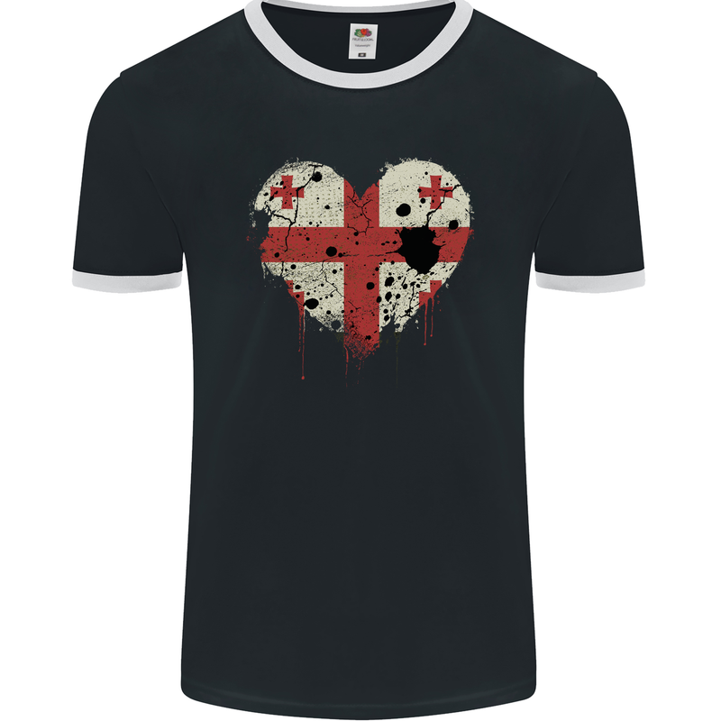 Love Georgia Flag Georgian Day Football Mens Ringer T-Shirt FotL Black/White