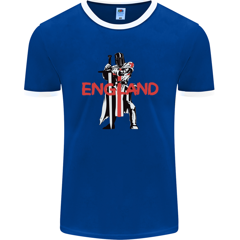 England St Georges Day Knights Templar Flag Mens Ringer T-Shirt FotL Royal Blue/White