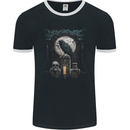Gothic Skull and Crow With Arch and Moon Mens Ringer T-Shirt FotL Black/White