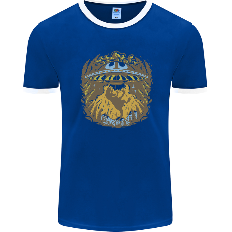 Dinosaur Abduction Aliens UFO T-Rex Mens Ringer T-Shirt FotL Royal Blue/White