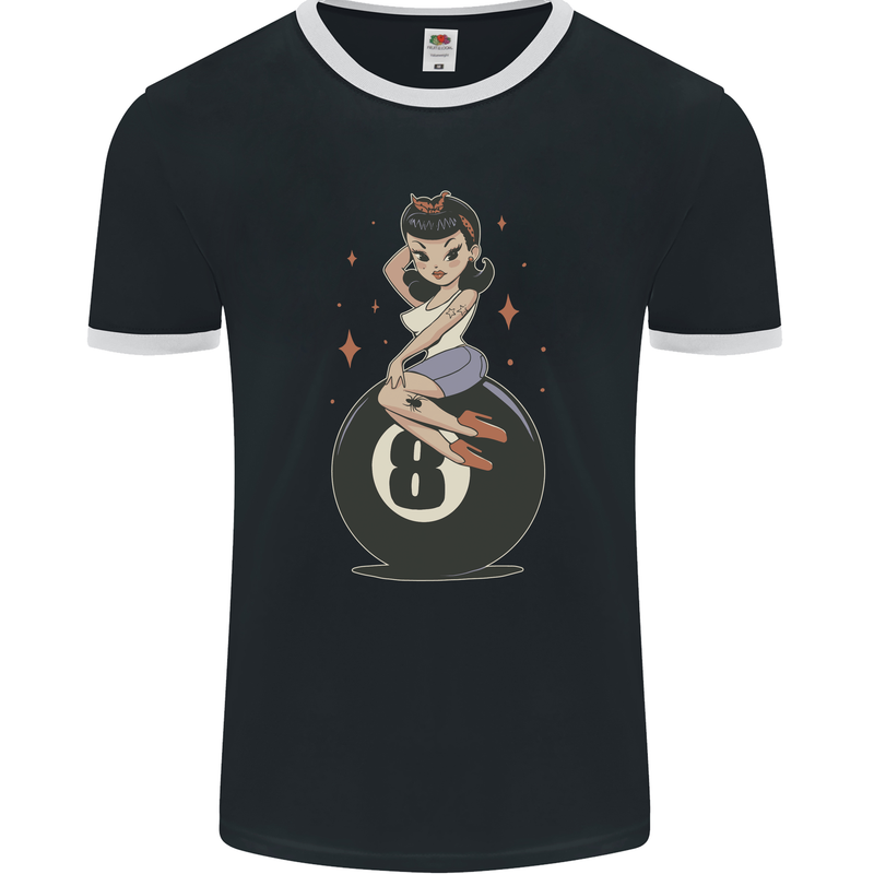 8-Ball Pinup Pool Mens Ringer T-Shirt FotL Black/White