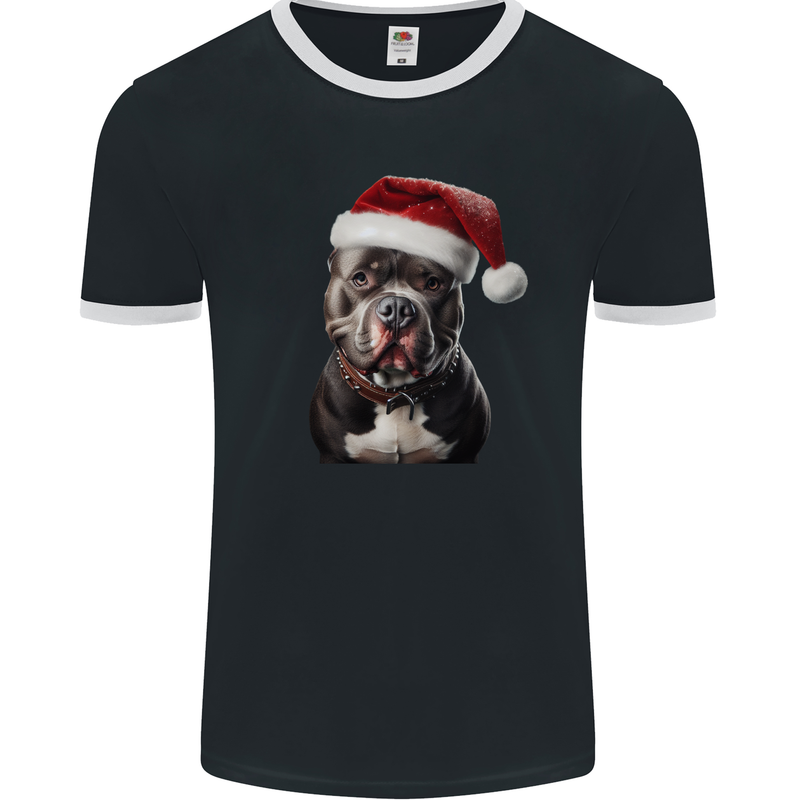 Christmas Staffy Staffordshire Bull Terrier Dog Mens Ringer T-Shirt FotL Black/White