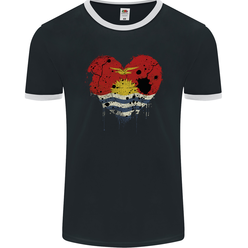 Love Kiribati Flag Day Football Mens Ringer T-Shirt FotL Black/White