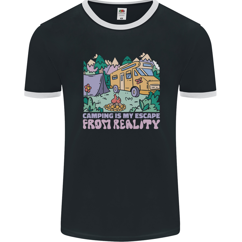 Camping is My Escape From Reality Caravan Mens Ringer T-Shirt FotL Black/White