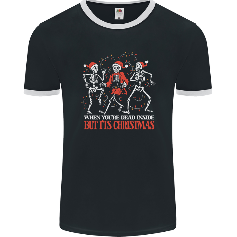 Dead Inside But Its Christmas Anti Xmas Mens Ringer T-Shirt FotL Black/White
