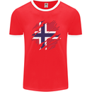 Torn Norway Flag Norwegian Day Football Mens Ringer T-Shirt FotL Red/White