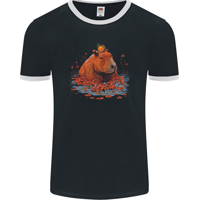 Orange Capybara Mens Ringer T-Shirt FotL Black/White