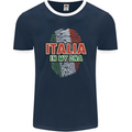 Italia in My DNA Italy Flag Football Rugby Mens Ringer T-Shirt FotL Navy Blue/White