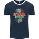 Italia in My DNA Italy Flag Football Rugby Mens Ringer T-Shirt FotL Navy Blue/White