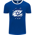 Torn Israel Flag Israeli Day Football Mens Ringer T-Shirt FotL Royal Blue/White