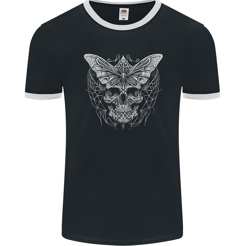 A White Moth Skull Mens Ringer T-Shirt FotL Black/White