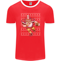 American Football Santa Christmas Xmas Mens Ringer T-Shirt FotL Red/White