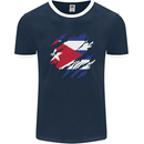 Torn Cuba Flag Cuban Day Football Mens Ringer T-Shirt FotL Navy Blue/White