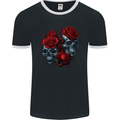 Two Skulls With Roses Gothic Goth Mens Ringer T-Shirt FotL Black/White