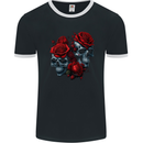 Two Skulls With Roses Gothic Goth Mens Ringer T-Shirt FotL Black/White