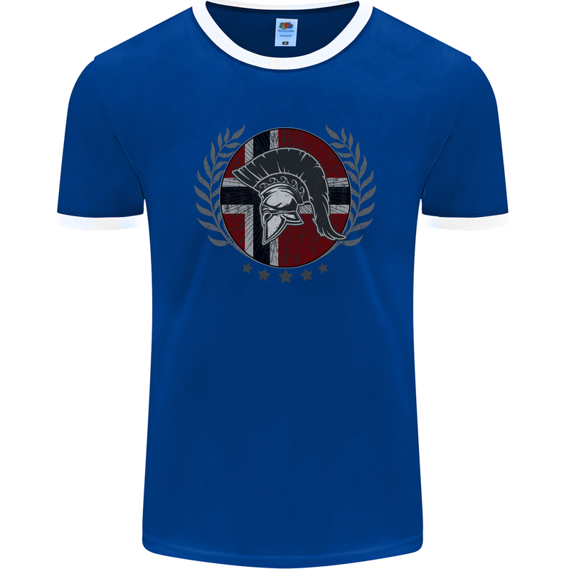 Norway Bodybuilding Flag Gym Training Spartan Mens Ringer T-Shirt FotL Royal Blue/White