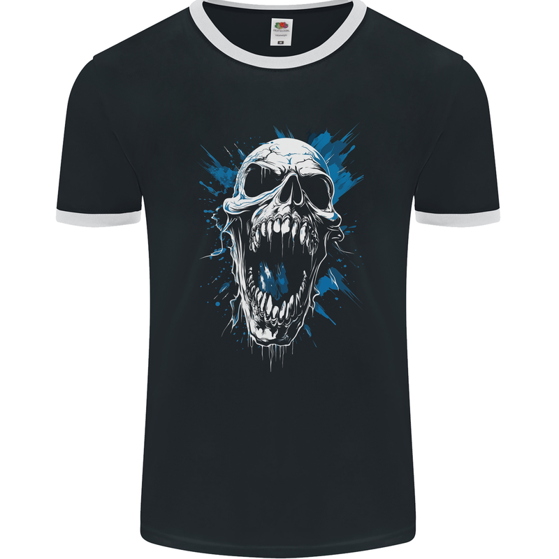 Screaming Skull Goth Horror Gothic Heavy Metal Mens Ringer T-Shirt FotL Black/White