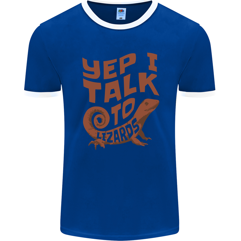 Yep I Talk To Lizards Chameleons Mens Ringer T-Shirt FotL Royal Blue/White