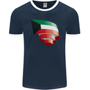 Curled Kuwait Flag Kuwaiti Day Football Mens Ringer T-Shirt FotL Navy Blue/White